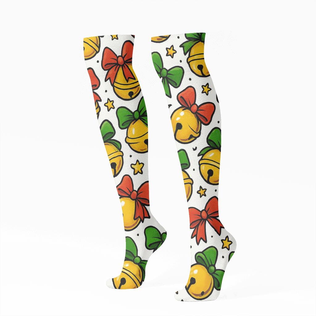 Merry Bells Scatter Holiday personalized knee-high socks