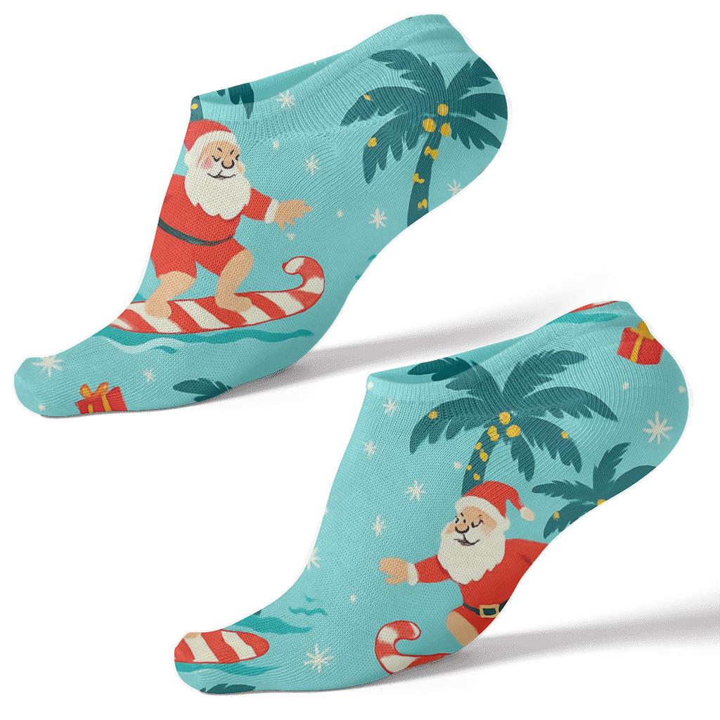 Santa Surfing Xmas Scene trendy patterned ankle socks