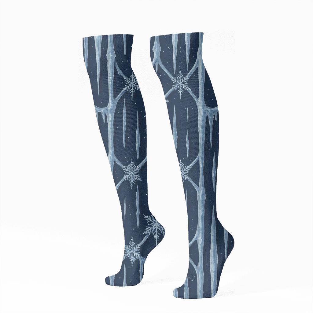 Icicle Lattice Winter Christmas designer print knee-high socks