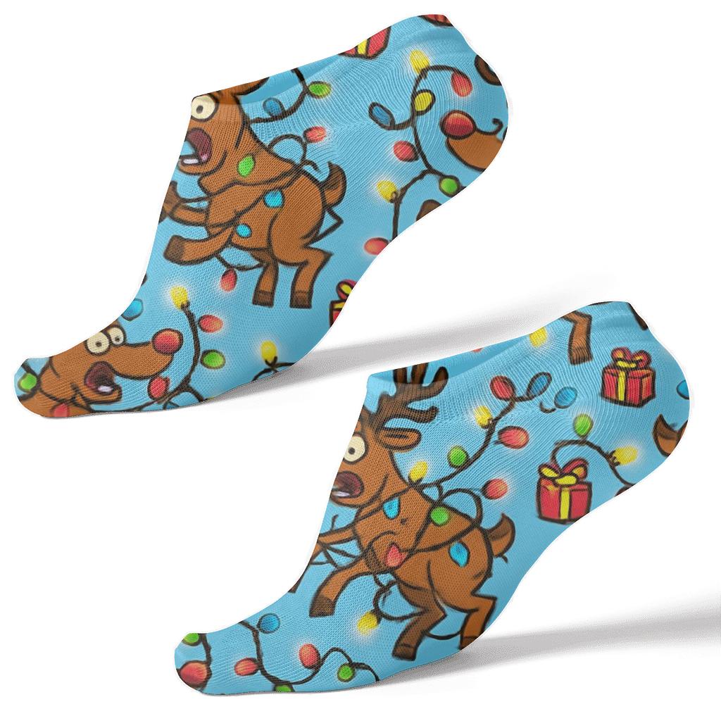 Funny Reindeer Lights Pattern Xmas custom ankle socks