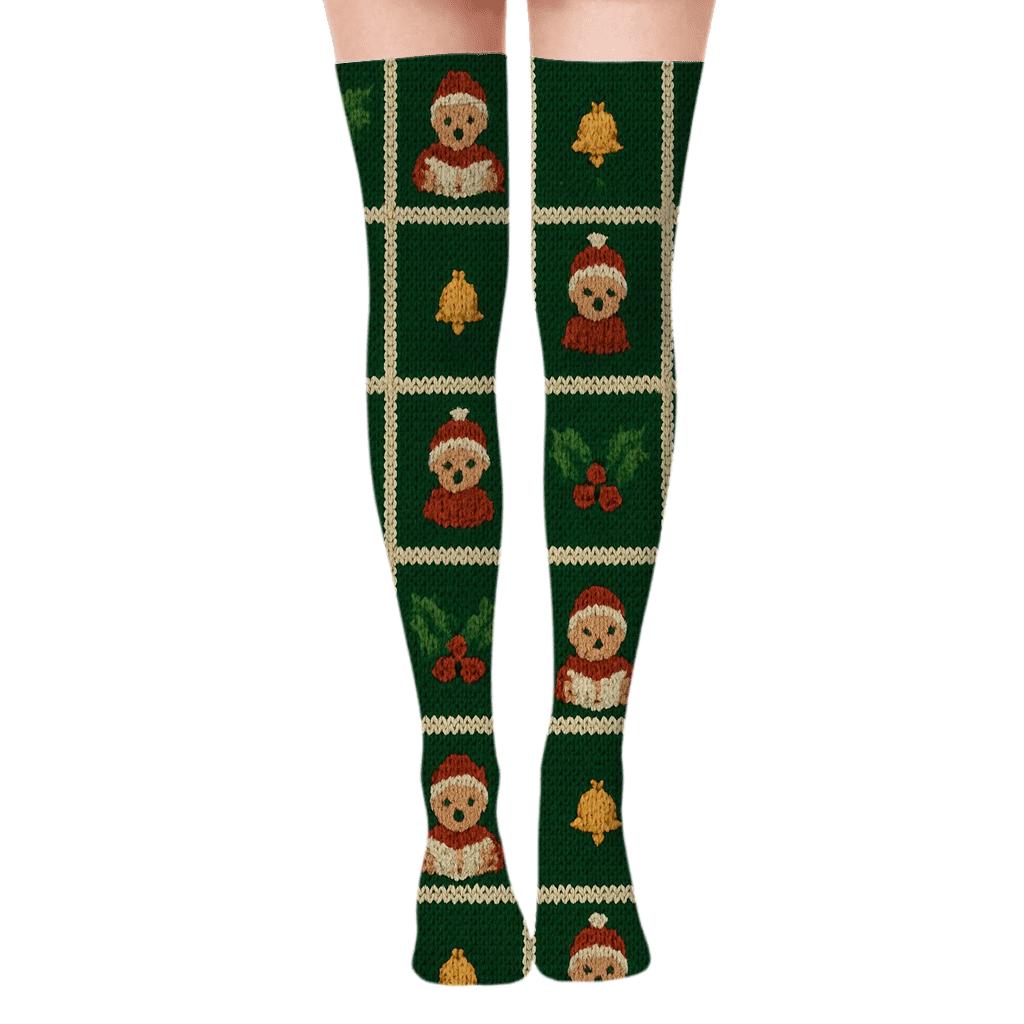 Christmas Plaid Carol Grid comfortable cotton over-the-knee socks
