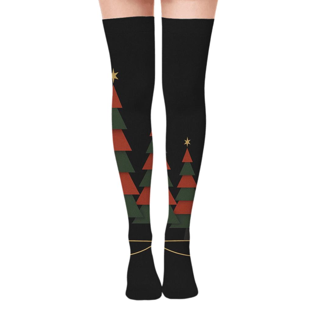 Festive Tree Progression Holiday premium cozy over-the-knee socks