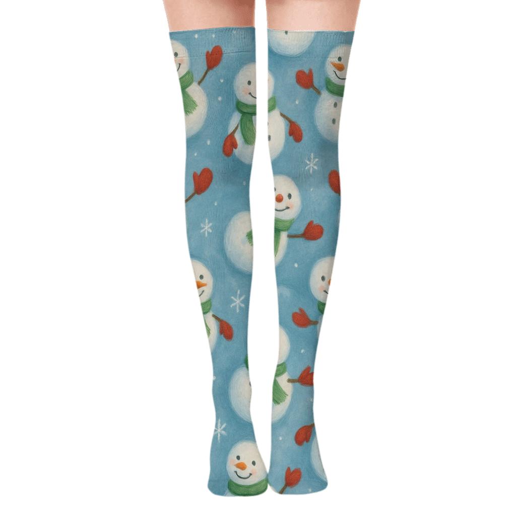 Green Snowman Scatter Xmas unique graphic over-the-knee socks