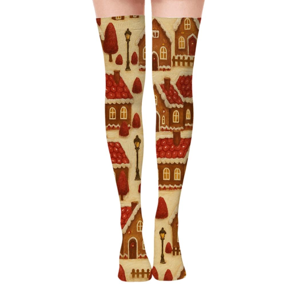 Gingerbread Village Holiday Edition custom over-the-knee socks