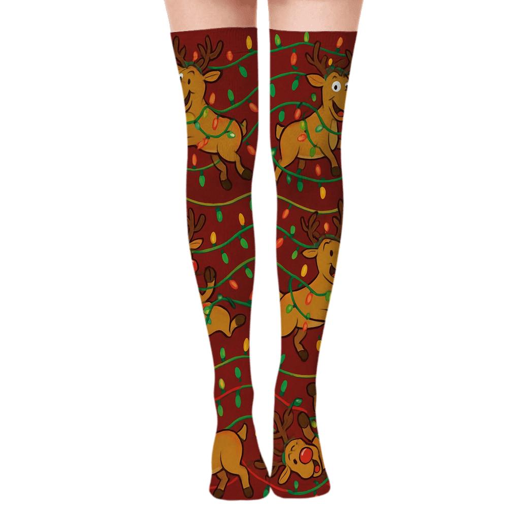 Reindeer Lights Wave Xmas custom over-the-knee socks