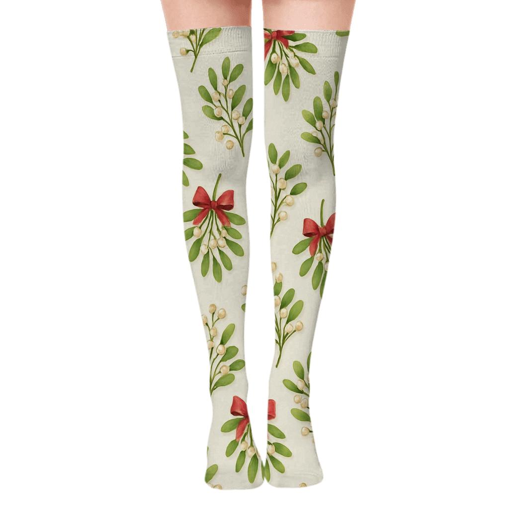 Mistletoe Diamond Scatter Christmas trendy patterned over-the-knee socks