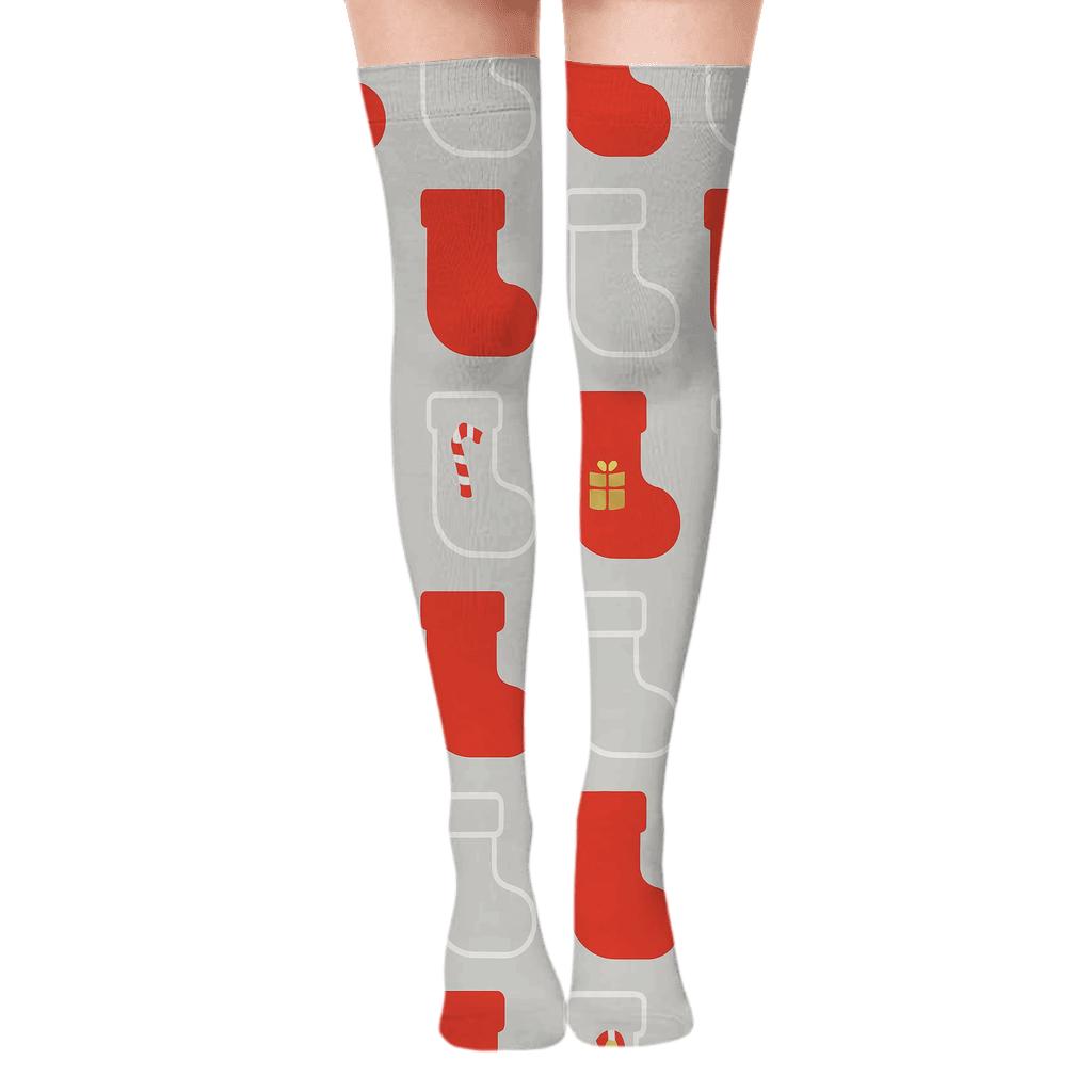 Stocking Motif Grid Holiday premium cozy over-the-knee socks