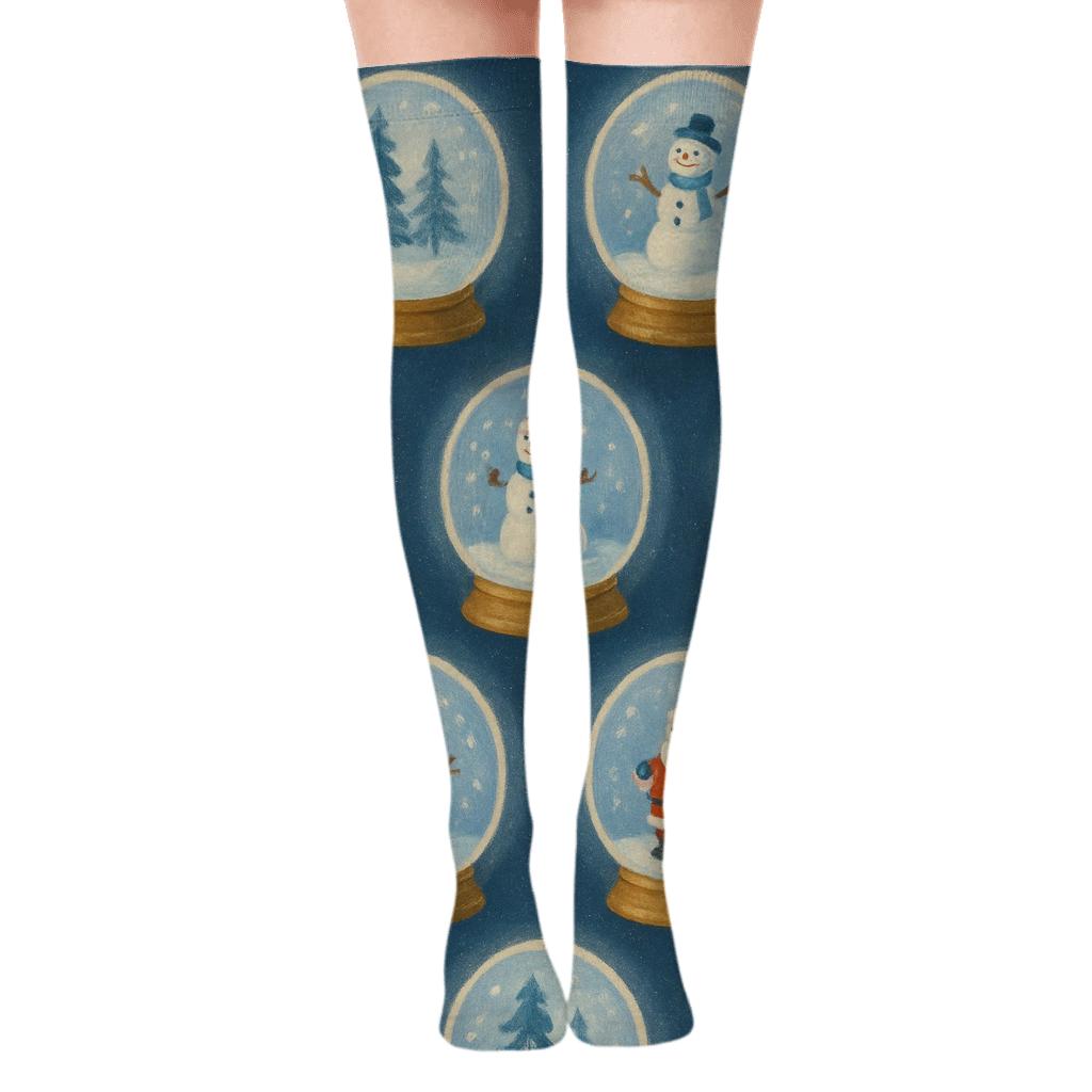 Snow Globe Panorama Christmas premium cozy over-the-knee socks
