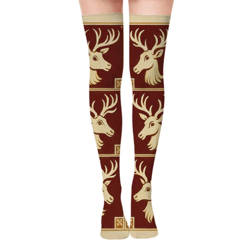 Reindeer Mosaic Panel Xmas comfortable cotton over-the-knee socks