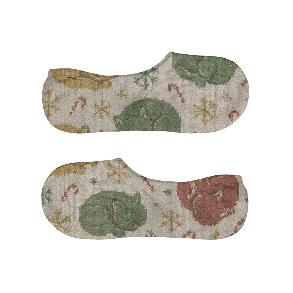 Sleeping Kittens Snowflake Scatter On Warm Ivory breathable seamless no-show sockscustom no-show socks