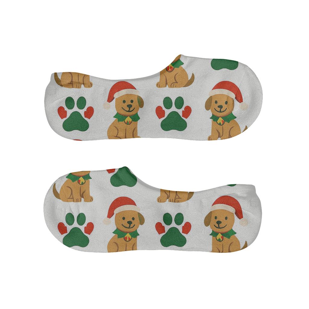 Santa Paws Pawprint Grid designer printed no-show socks