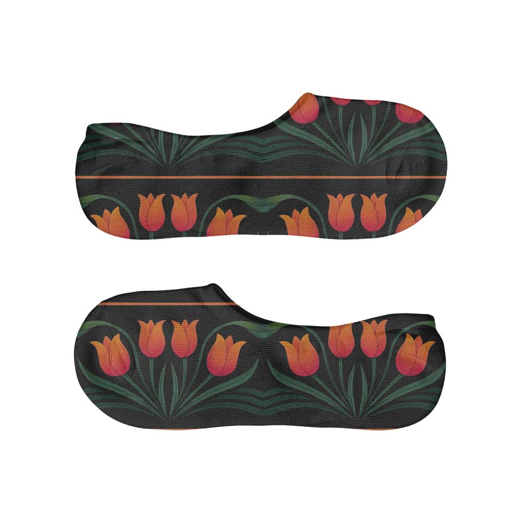 Tulip Mirror Bands On Black Background soft cotton no-show socks