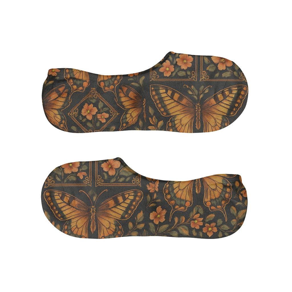 Swallowtail Wing Lattice With Nectar Floral Border designer print no-show socks