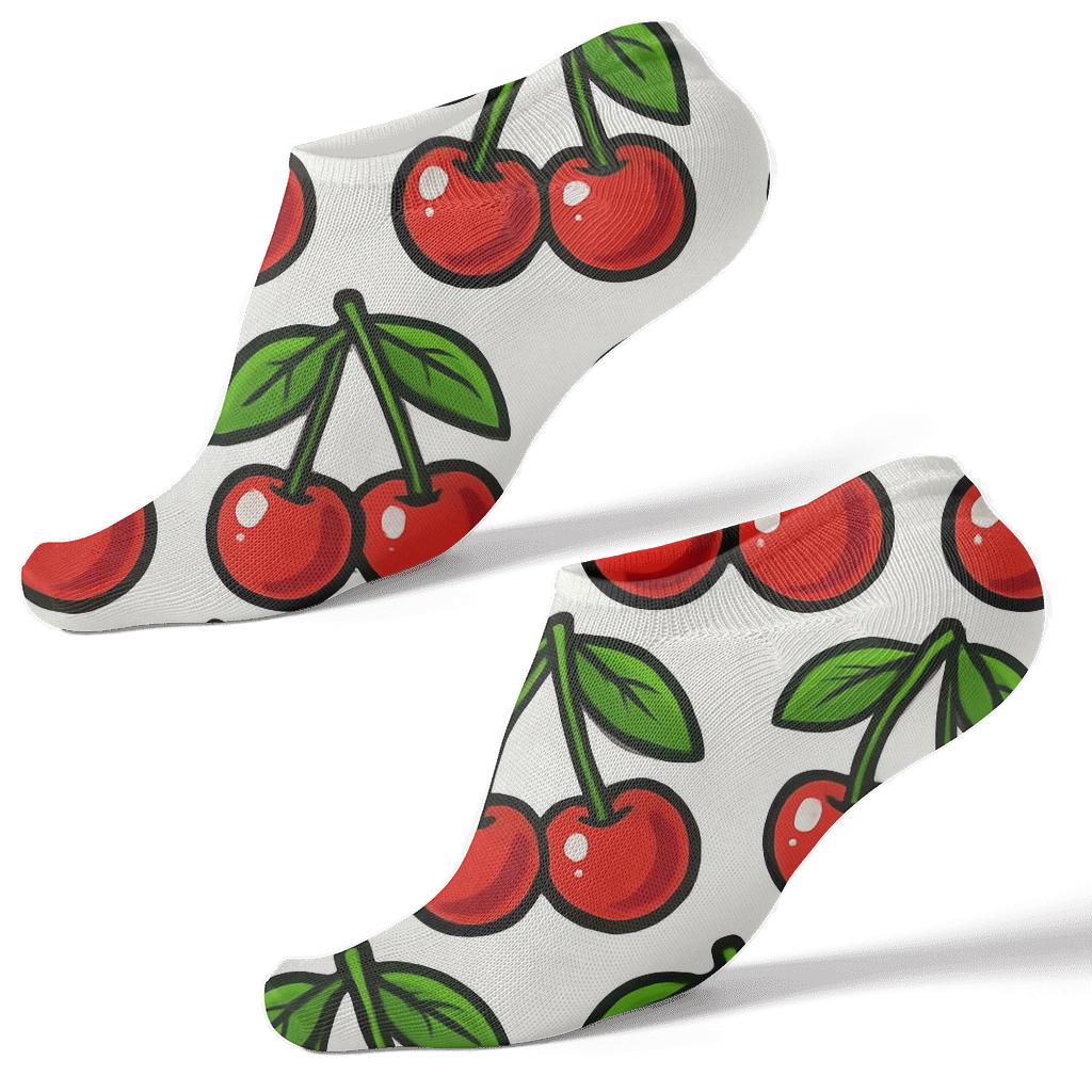 Paired Cherry Grid On White designer print ankle socks