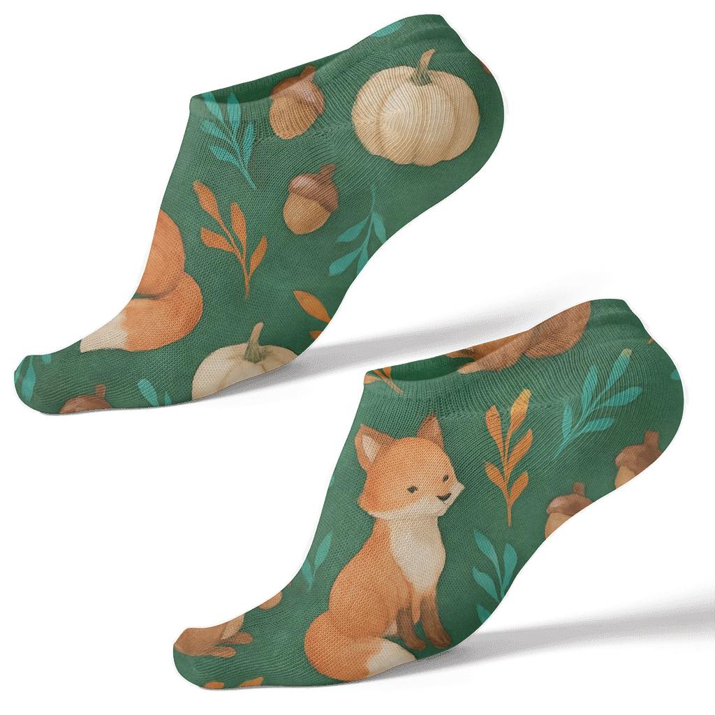 Watercolor Woodland Wrap On Forest Green soft everyday ankle socks
