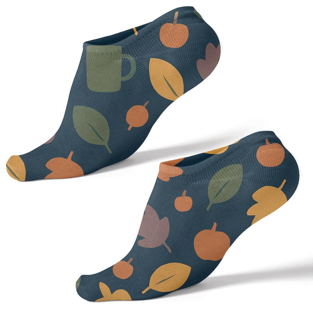 Whimsical Leaf Scatter On Navy comfortable cotton ankle socks