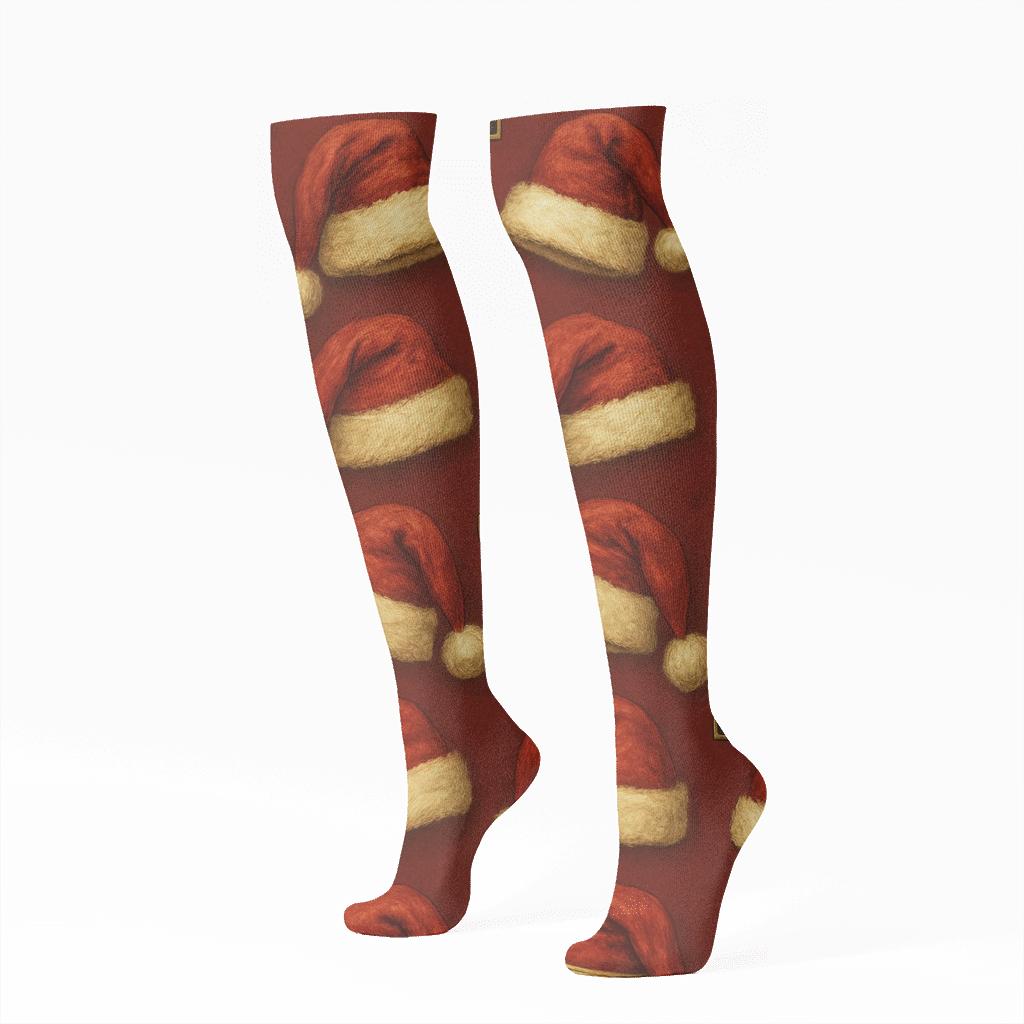 Santa Classic Hat Grid stylish athletic knee-high socks