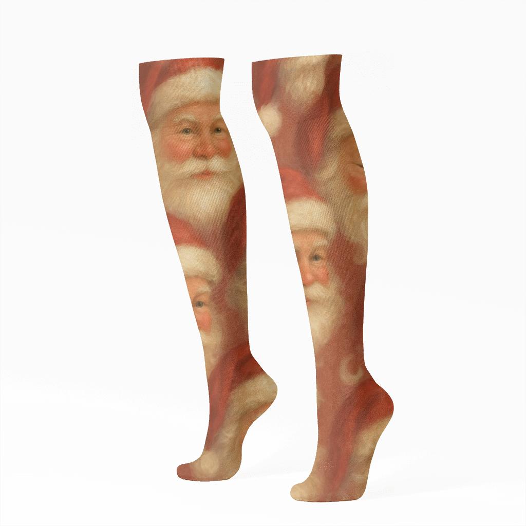 Cozy Santa Face Repeat designer print knee-high socks