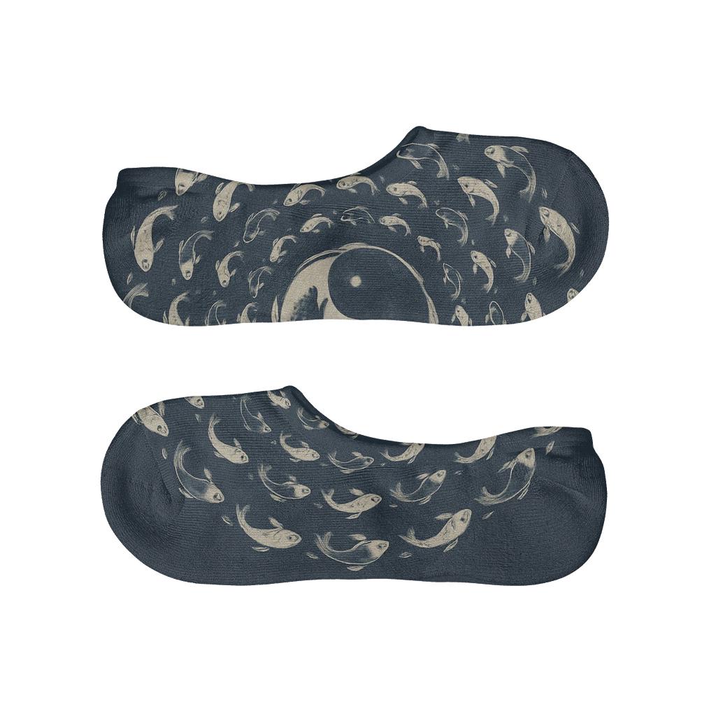 Dual Koi Circle Progression On Deep Indigo anti-slip no-show socks