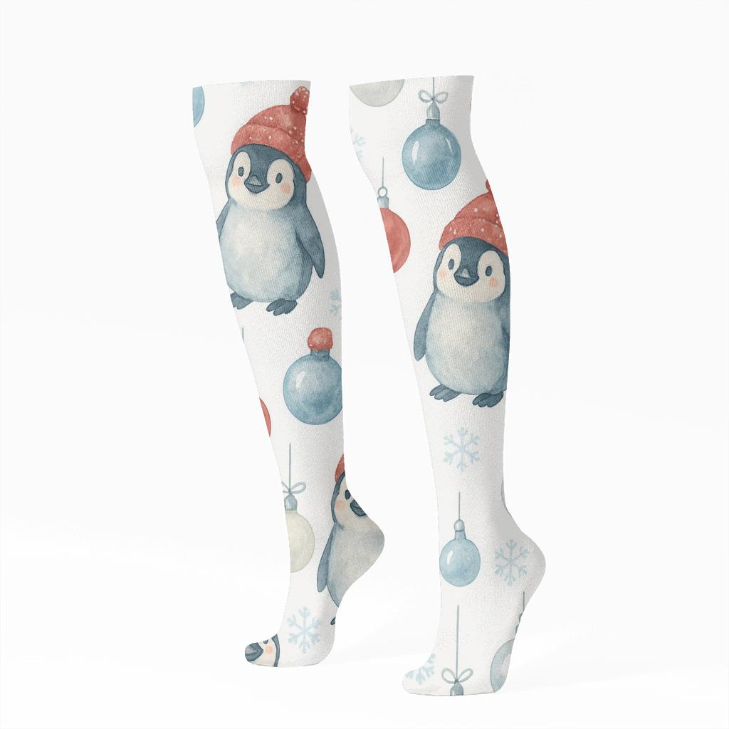 Penguin Ornament Scatter stylish athletic knee-high socks