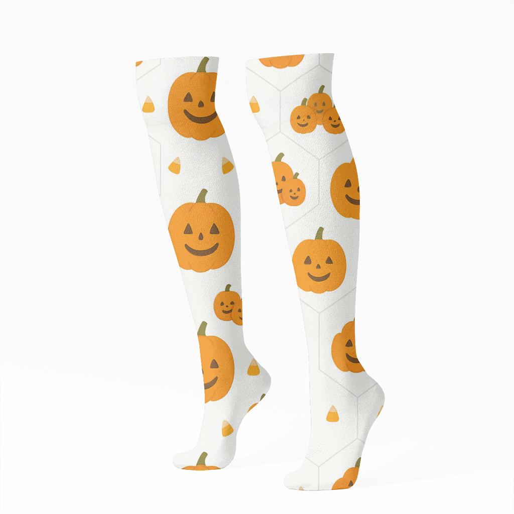 Pumpkin Hex Tile Lattice On White Background soft everyday knee-high socks