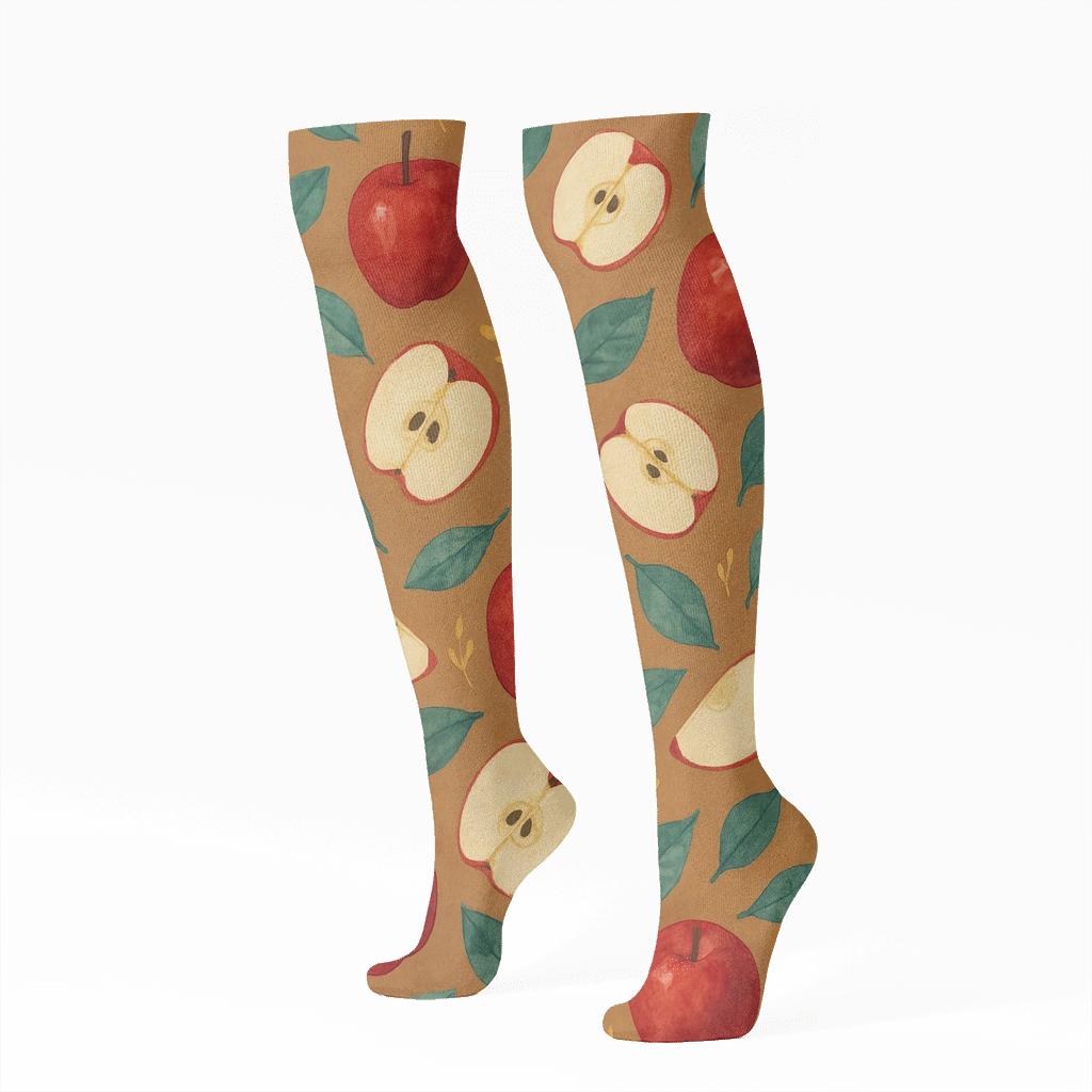 Apple Orchard Scatter On Warm Brown soft everyday knee-high socks