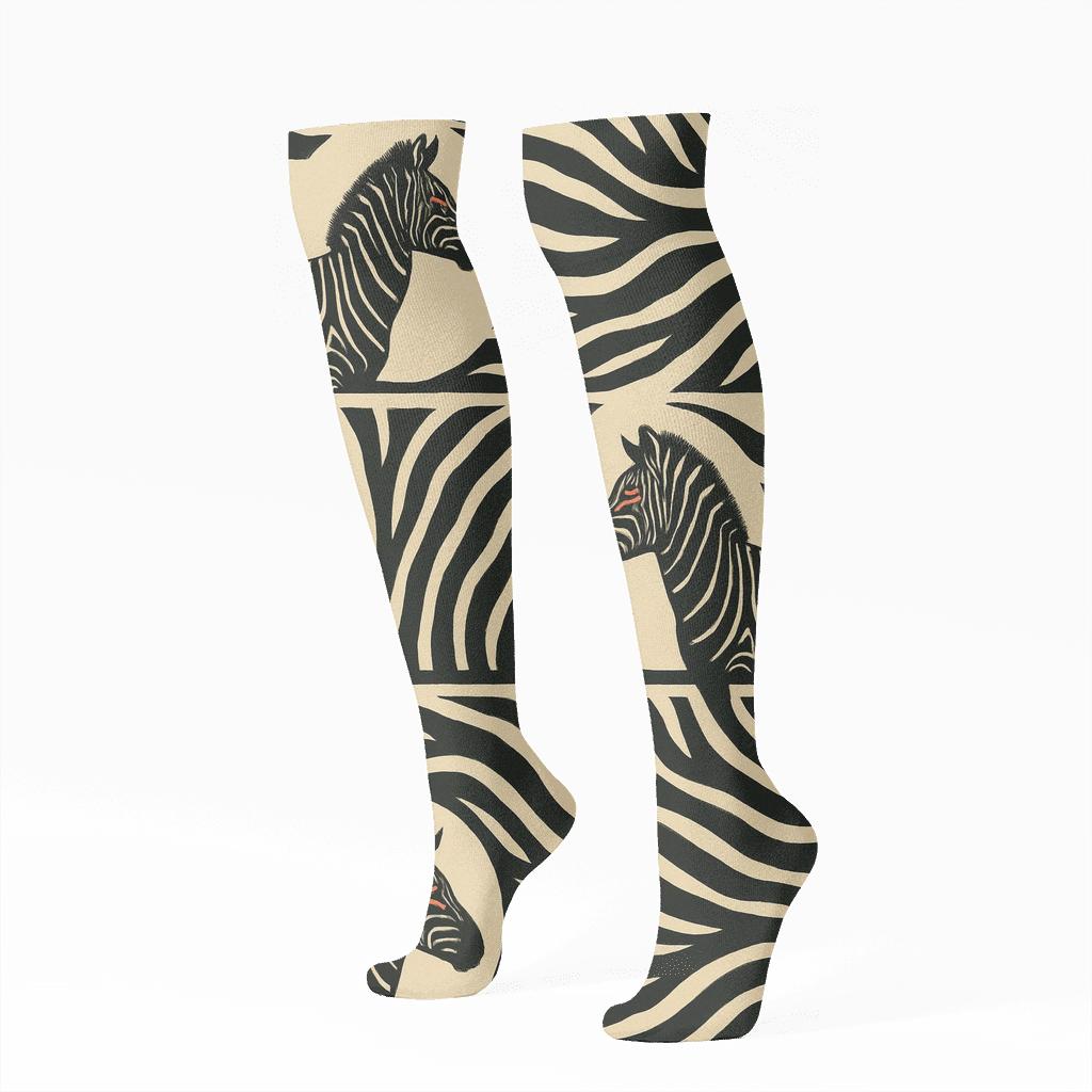Zebra Silhouette Spotlight Bands designer print knee-high socks