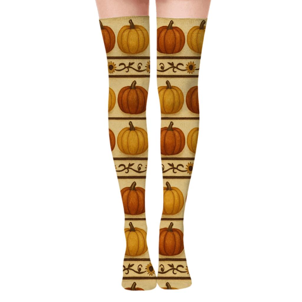 Pumpkin Patch Mirror Band On Cream custom over-the-knee socks