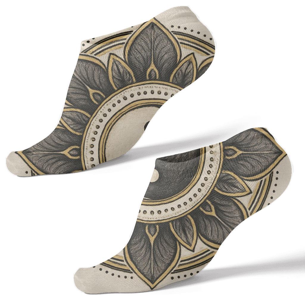 Radial Duality Mandala On Soft Ivory designer print ankle socks