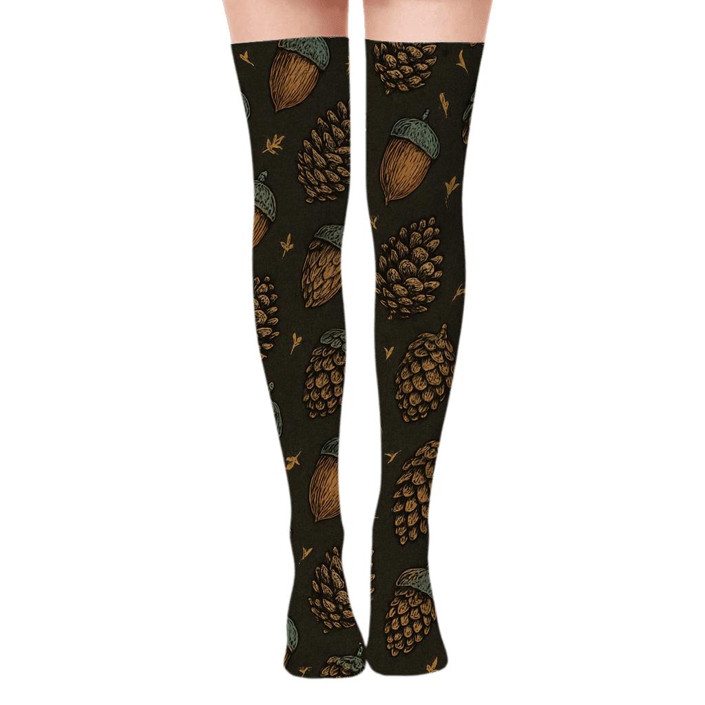 Acorn Diagonal Array On Charcoal Background premium cozy over-the-knee socks