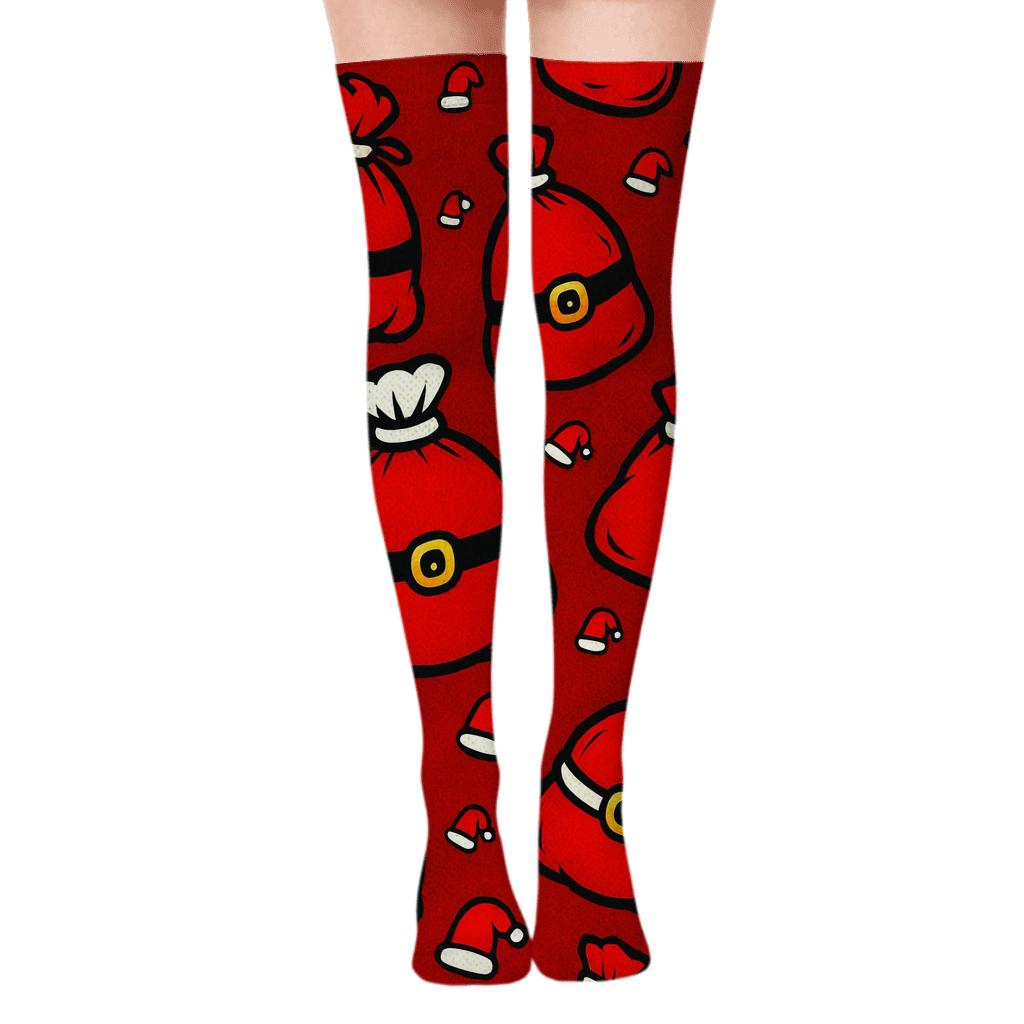Santa Sack Scatter Design trendy patterned over-the-knee socks