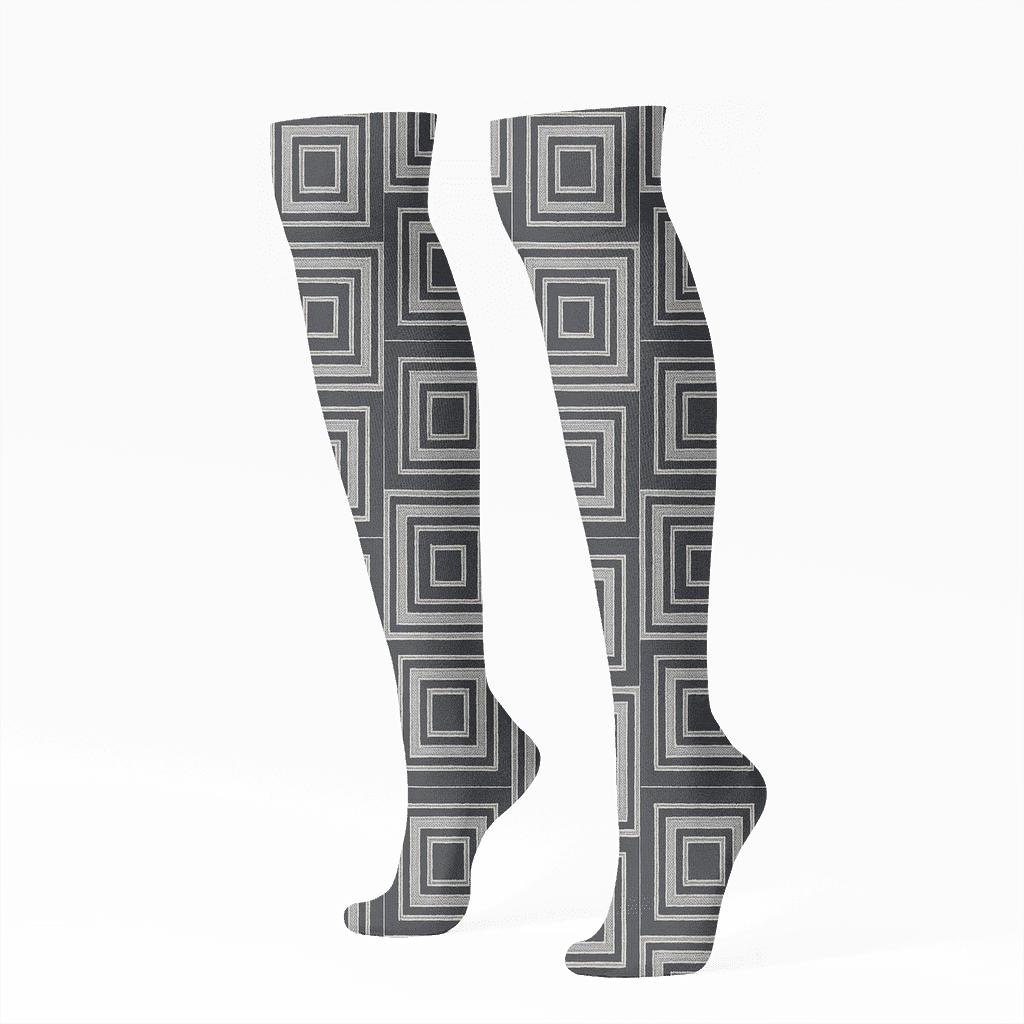 Nested Concentric Check Progression stylish athletic knee-high socks