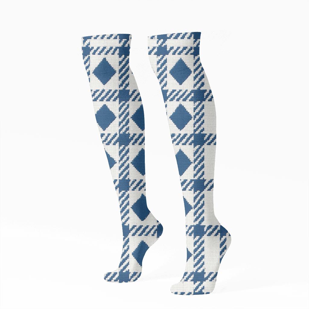 Diagonal Diamond Gingham With Chevron Insets designer print knee-high socks