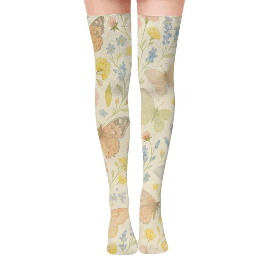 Pastel Painted Ladies Meadow Wrap premium cozy over-the-knee socks