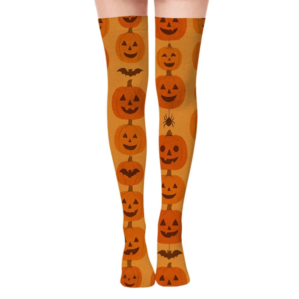 Stacked Pumpkin Column Repeat On Orange Background custom over-the-knee socks