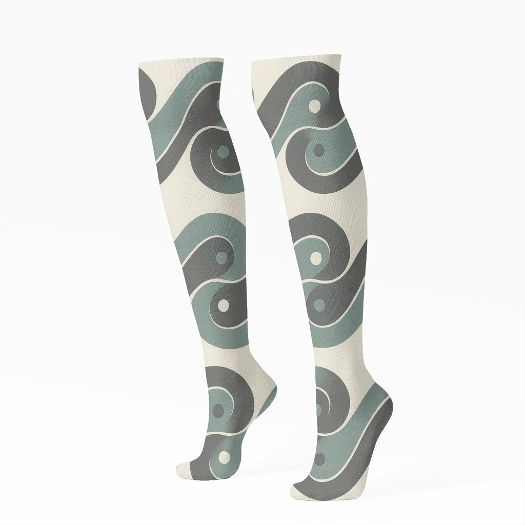 Wave Yin Yang Band On Pale Field premium sports knee-high socks