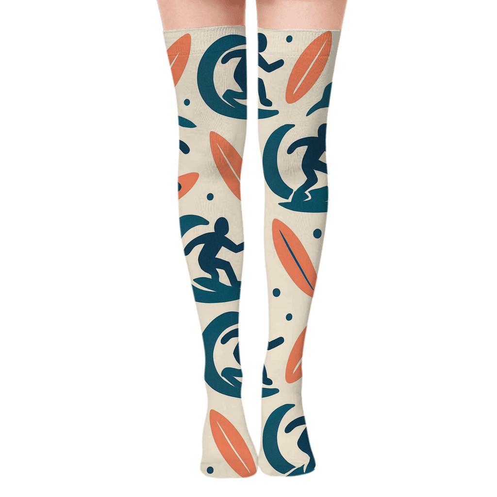 Surfboard Chevron Playful Scatter trendy patterned over-the-knee socks