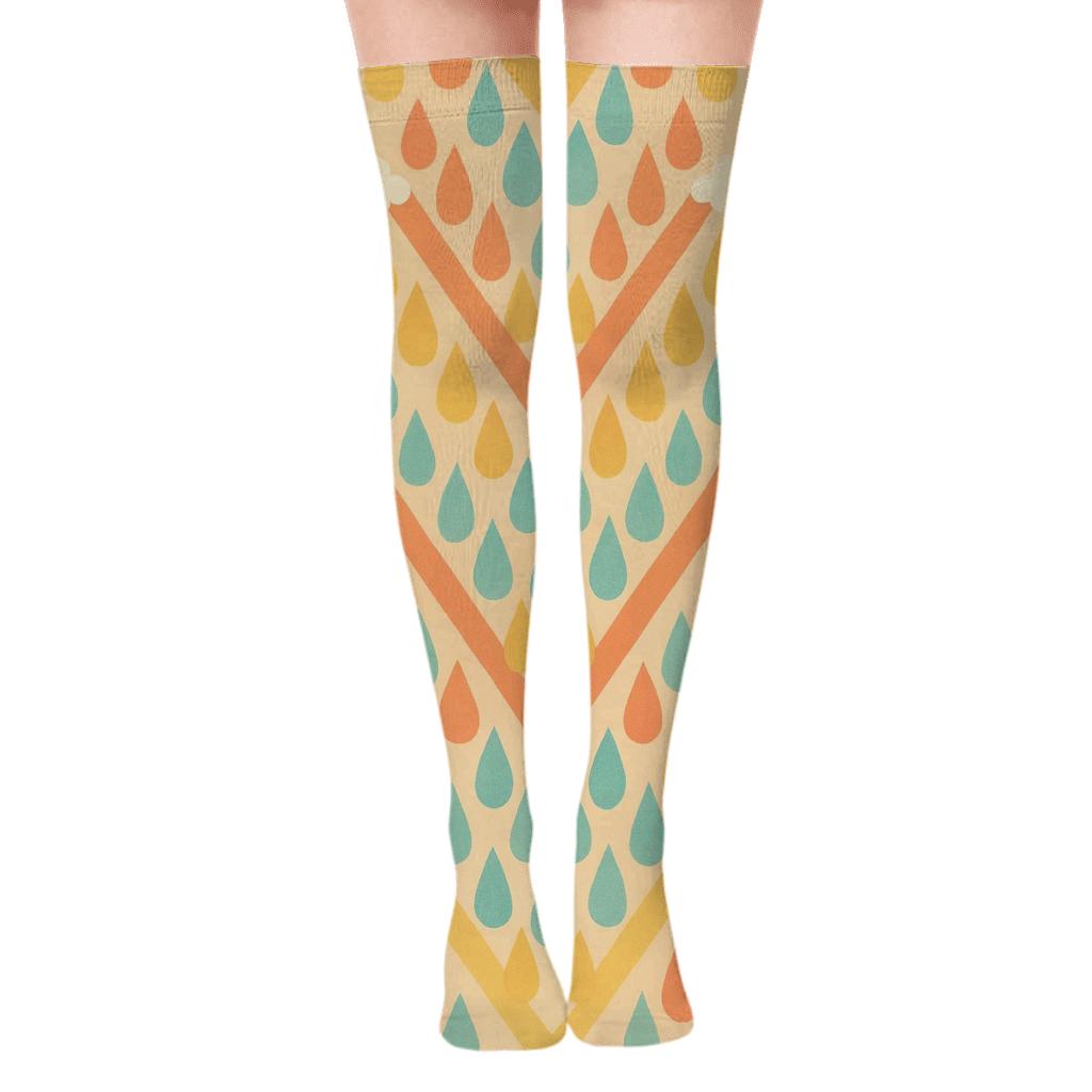 Playful Rainbow Raindrop Chevron comfortable cotton over-the-knee socks