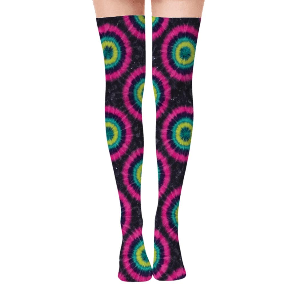 Neon Bullseye Tile With Scrunch Speckle comfortable cotton over-the-knee socks