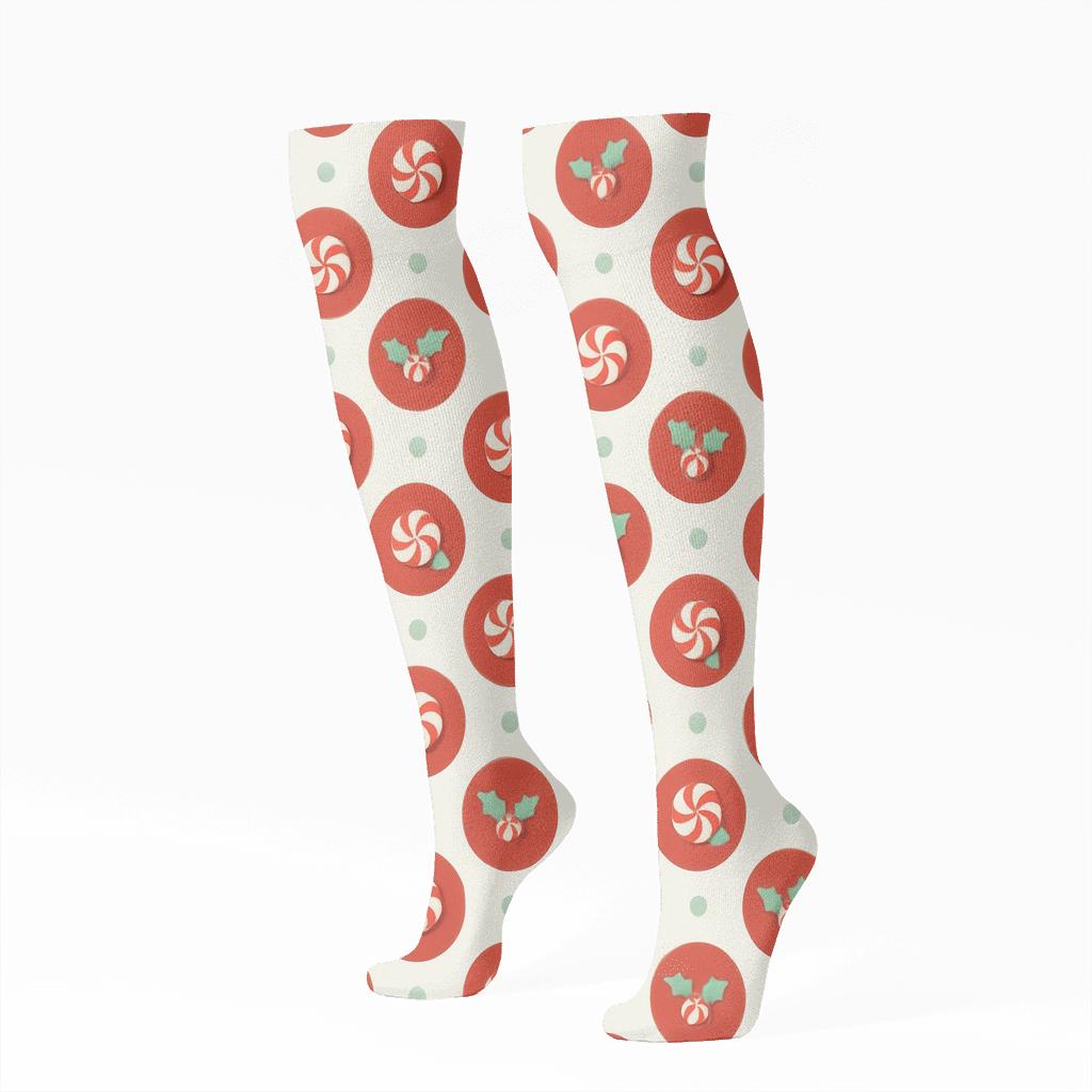 Peppermint Polka Dot Holiday Scatter unique graphic knee-high socks