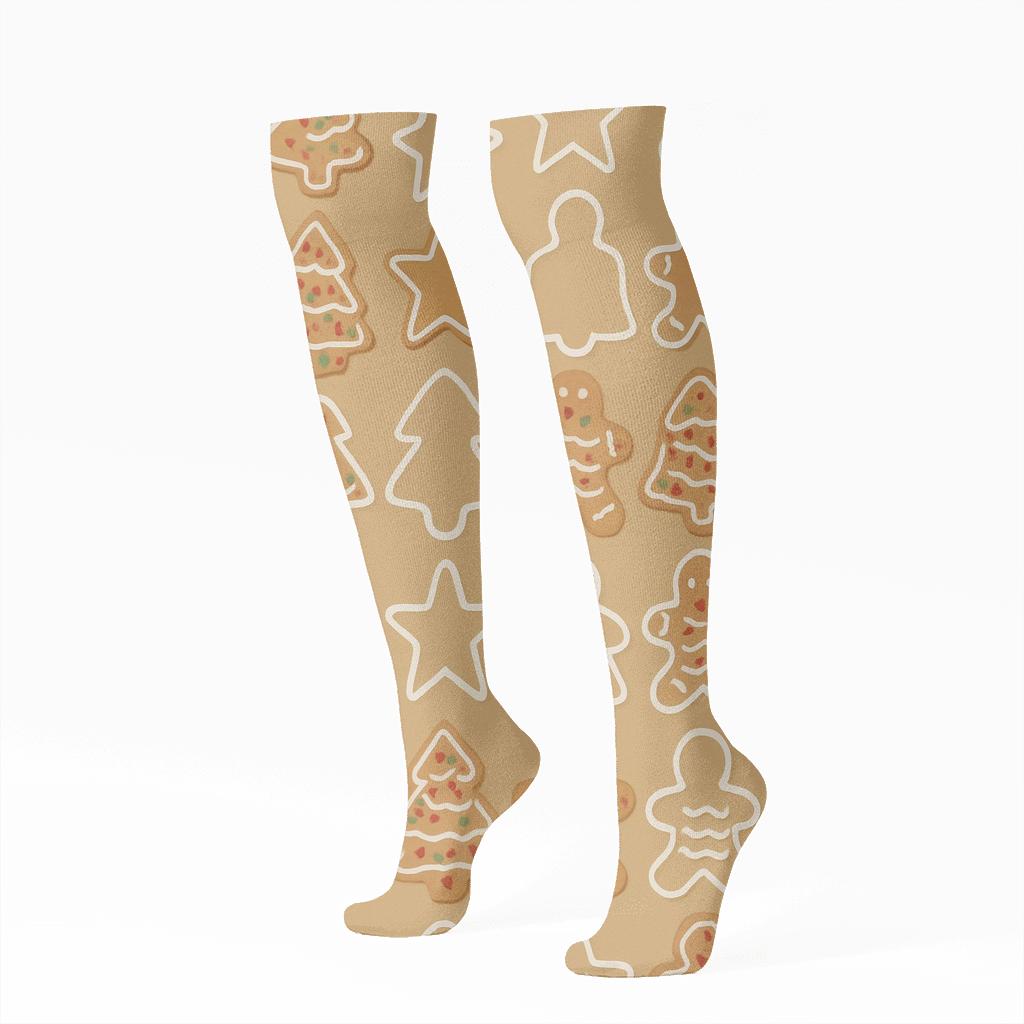 Cookie Cutter Silhouette Holiday Grid comfortable cotton knee-high socks