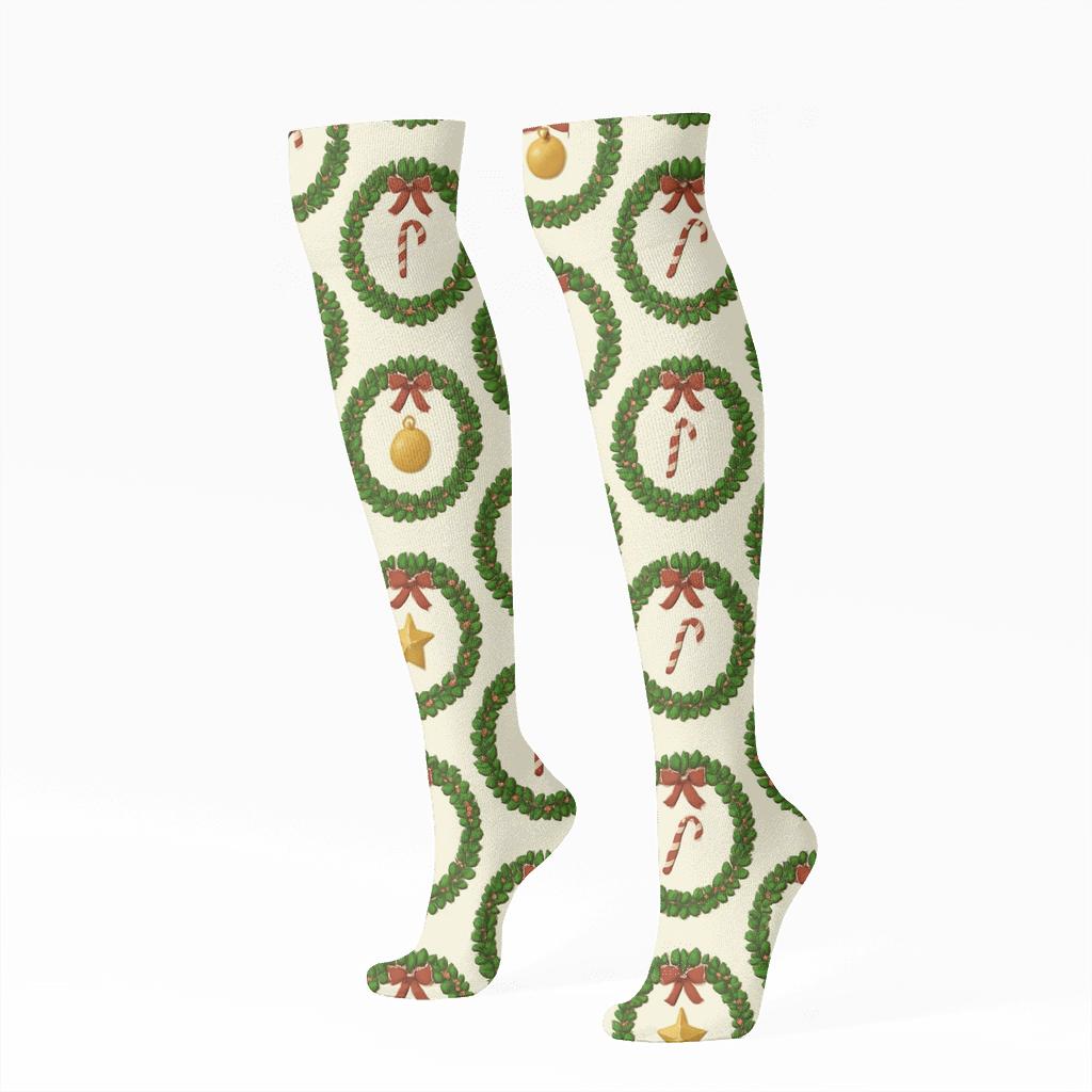 Merry Garland Circular Ornament Holiday comfortable cotton knee-high socks