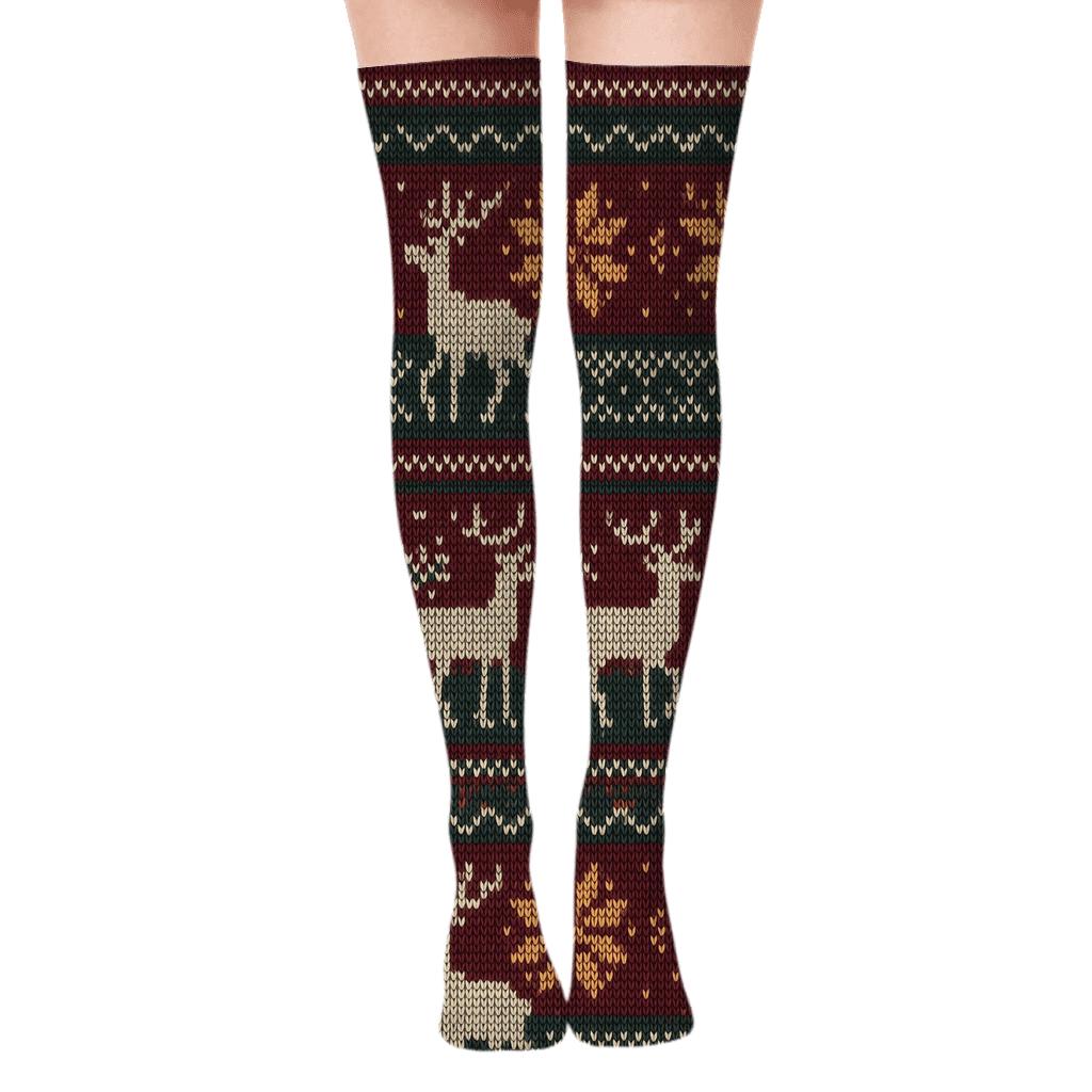 Nordic Knit Reindeer Compound Pattern custom over-the-knee socks