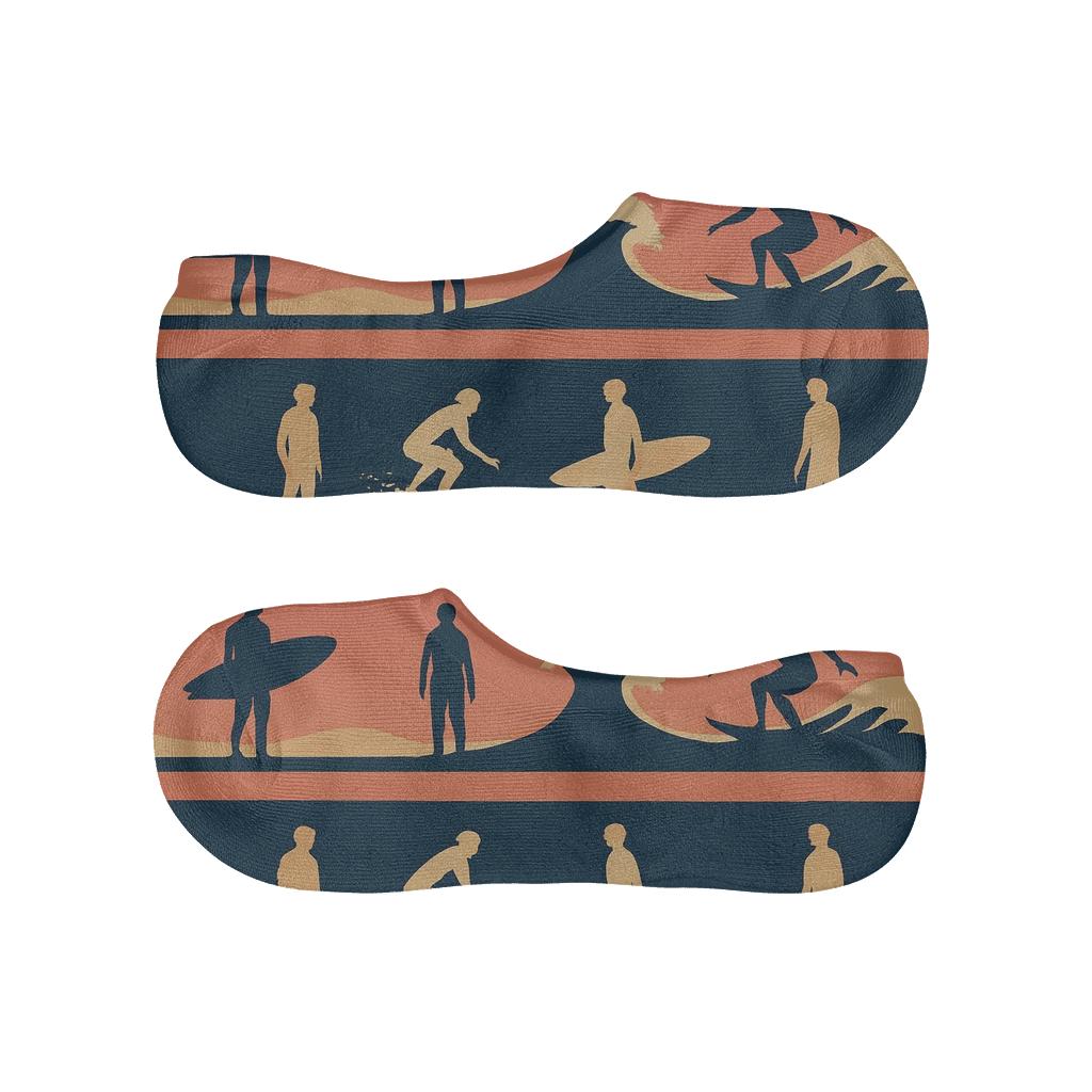 Sunset Surf Silhouette Bands designer printed no-show socks