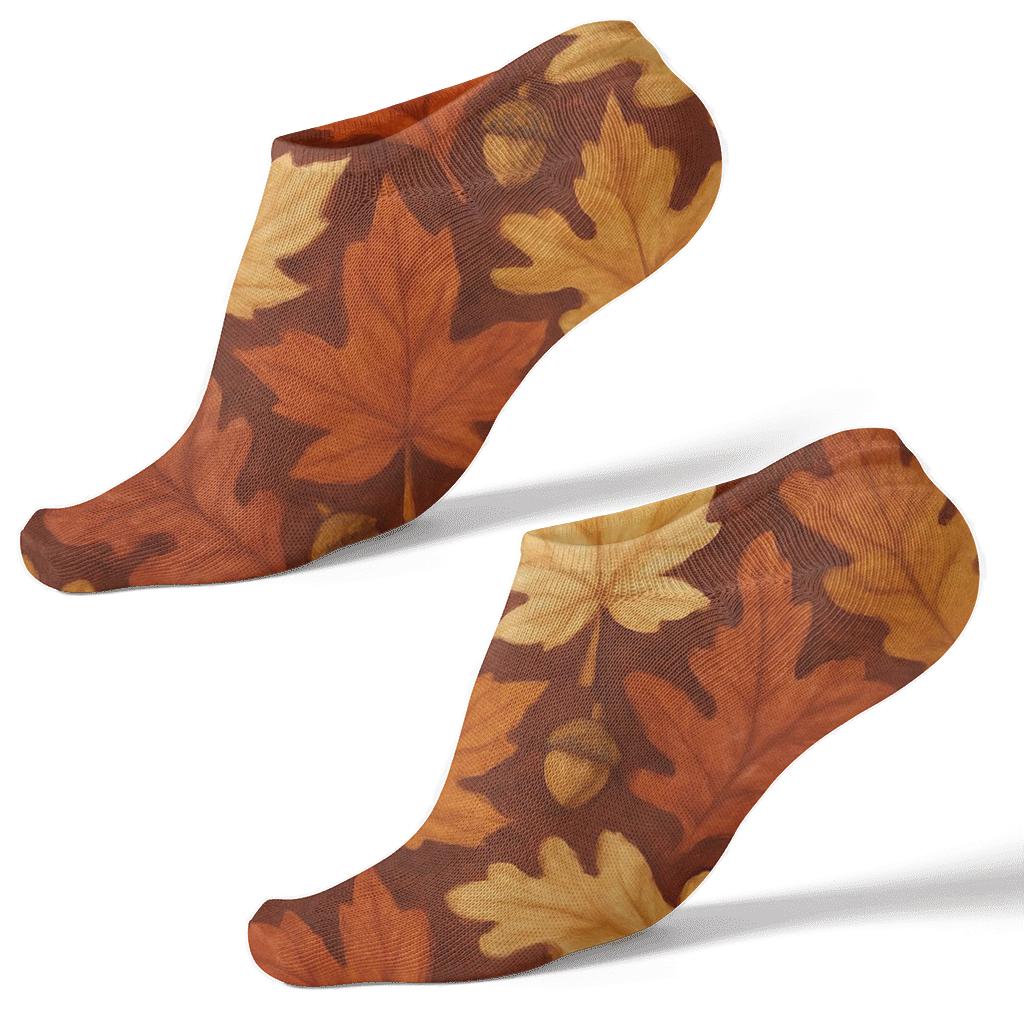 Golden Leaf Tessellation On Deep Rust Background designer print ankle socks