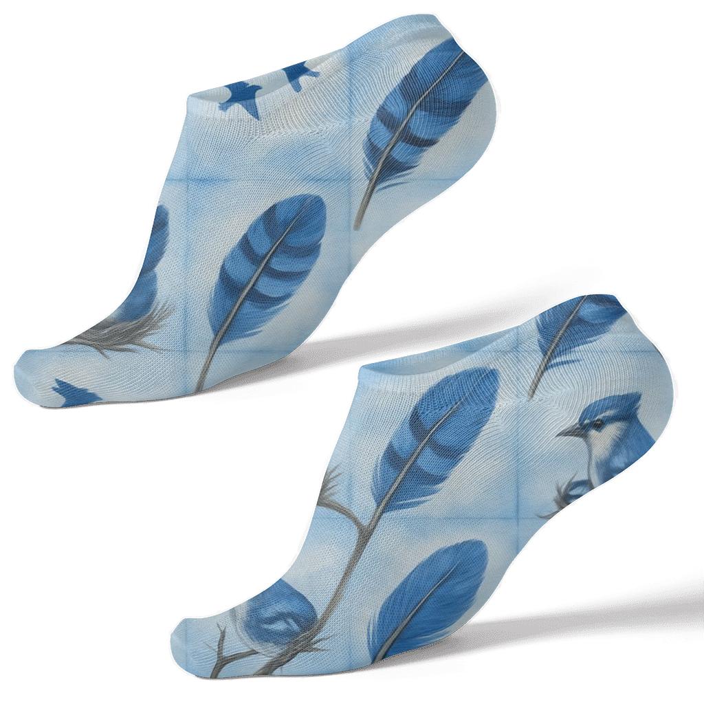Blue Jay Feather Grid On Sky Blue unique graphic ankle socks
