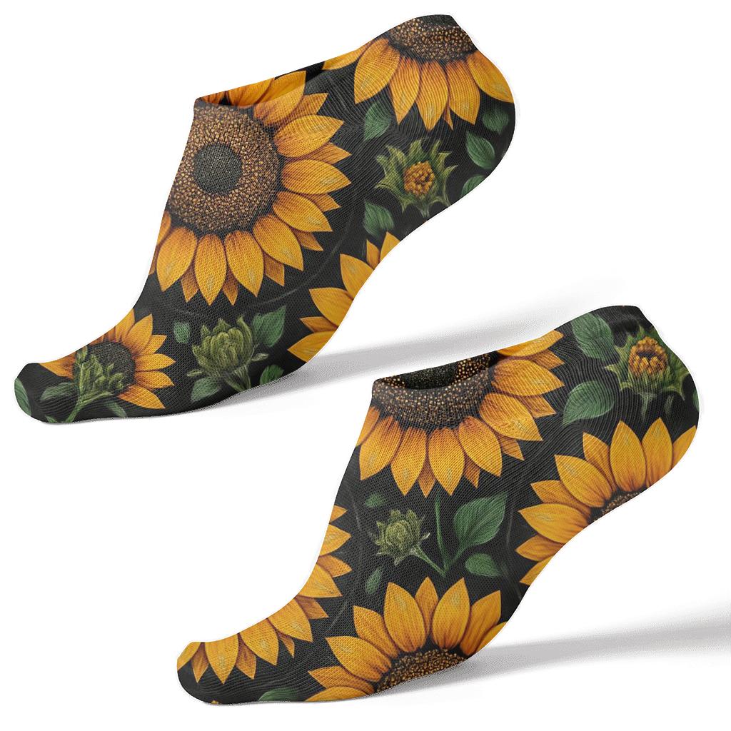 Sunflower Tessellation On Black Background unique graphic ankle socks