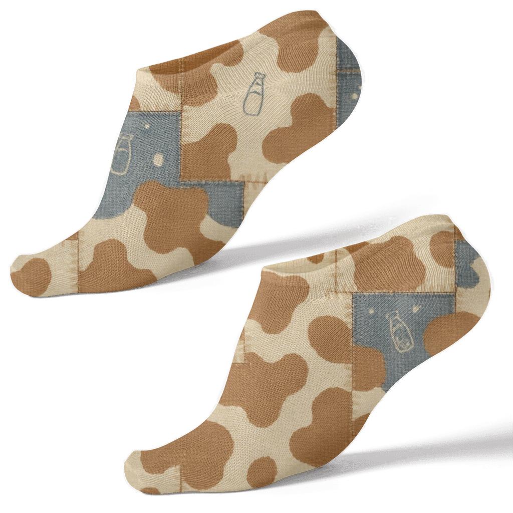 Denim Patchwork Cow Spot Montage soft everyday ankle socks