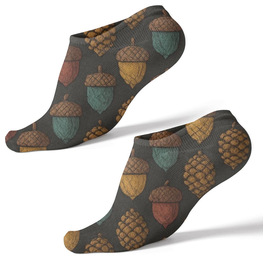 Acorn Grid With Teal Accents On Charcoal soft everyday ankle socks