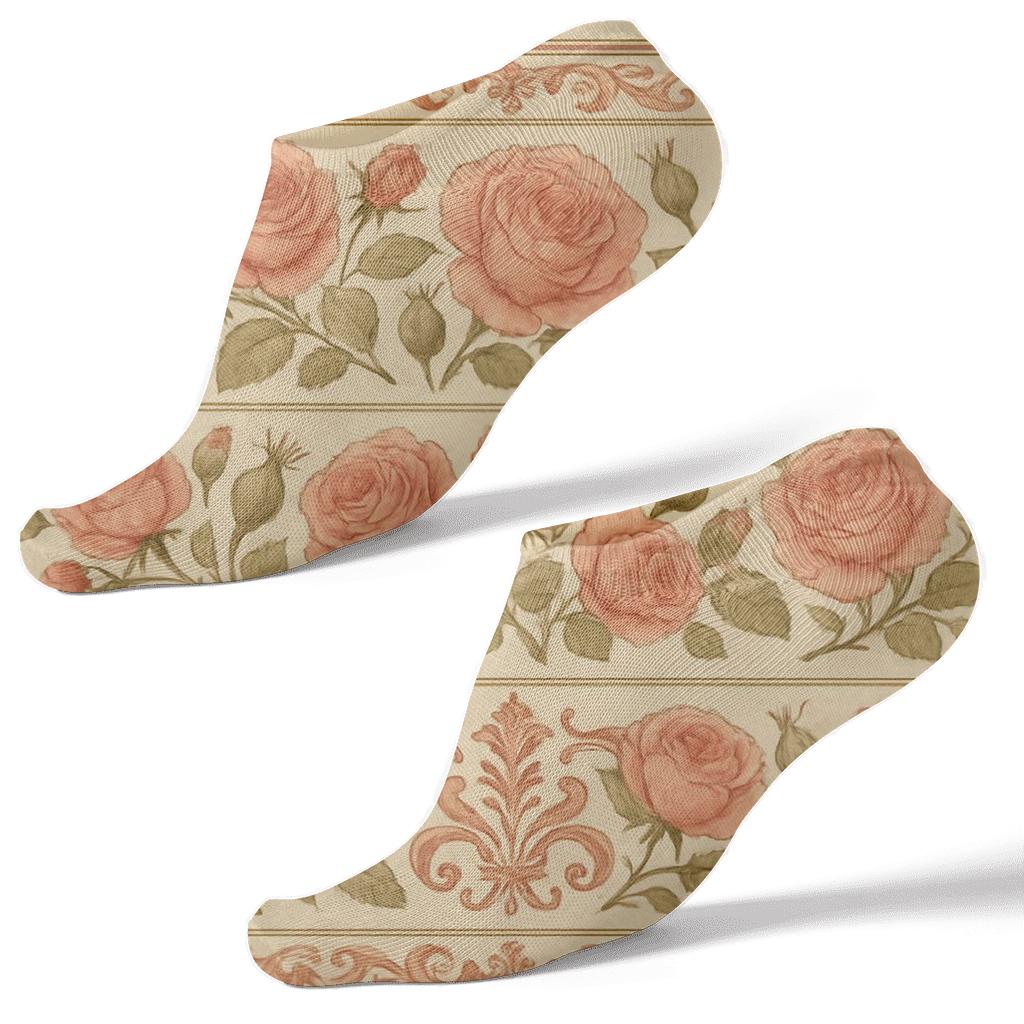 Vintage Rose Border On Ivory Background comfortable cotton ankle socks